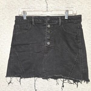 C'est Toi Black Label Women's Black Frayed Hem Denim Mini Skirt Size Large